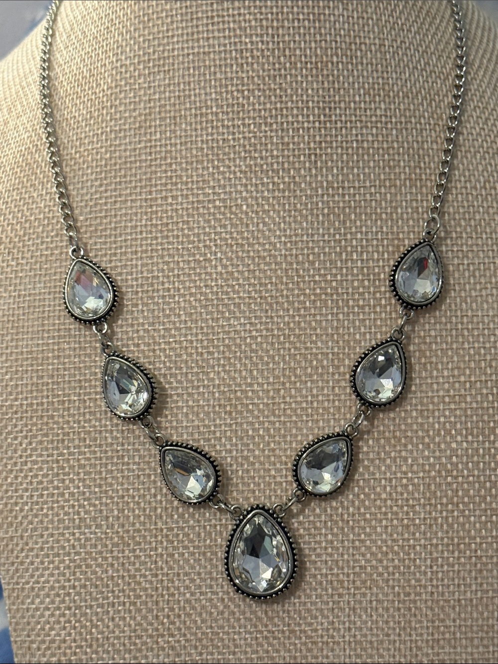 Crystal Teardrop Pendant Necklace - Clear Silver-Tone